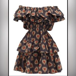 Rhode Dotty Off the Shoulder Heart Print Dress in Navy S